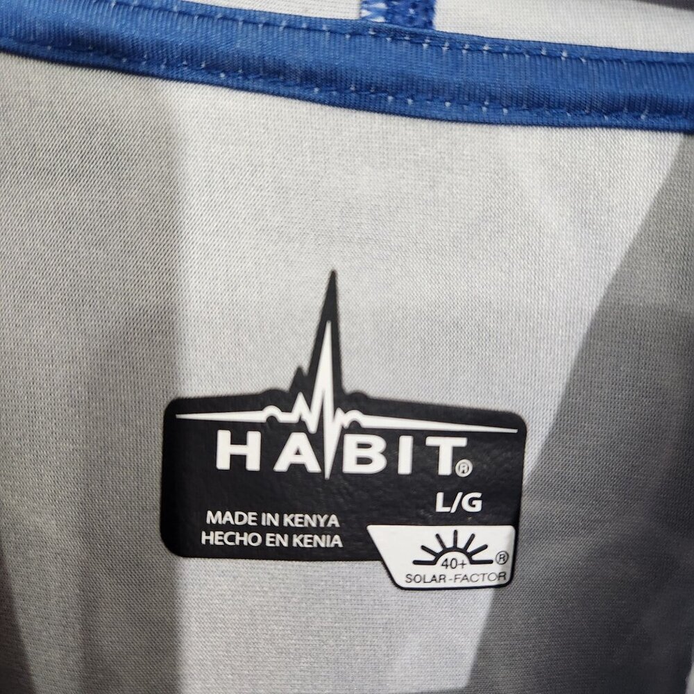 Habit Shirt Mens Large Long Sleeve Hoodie Blue Water Pattern Travel Beach Swim - Picture 3 of 10